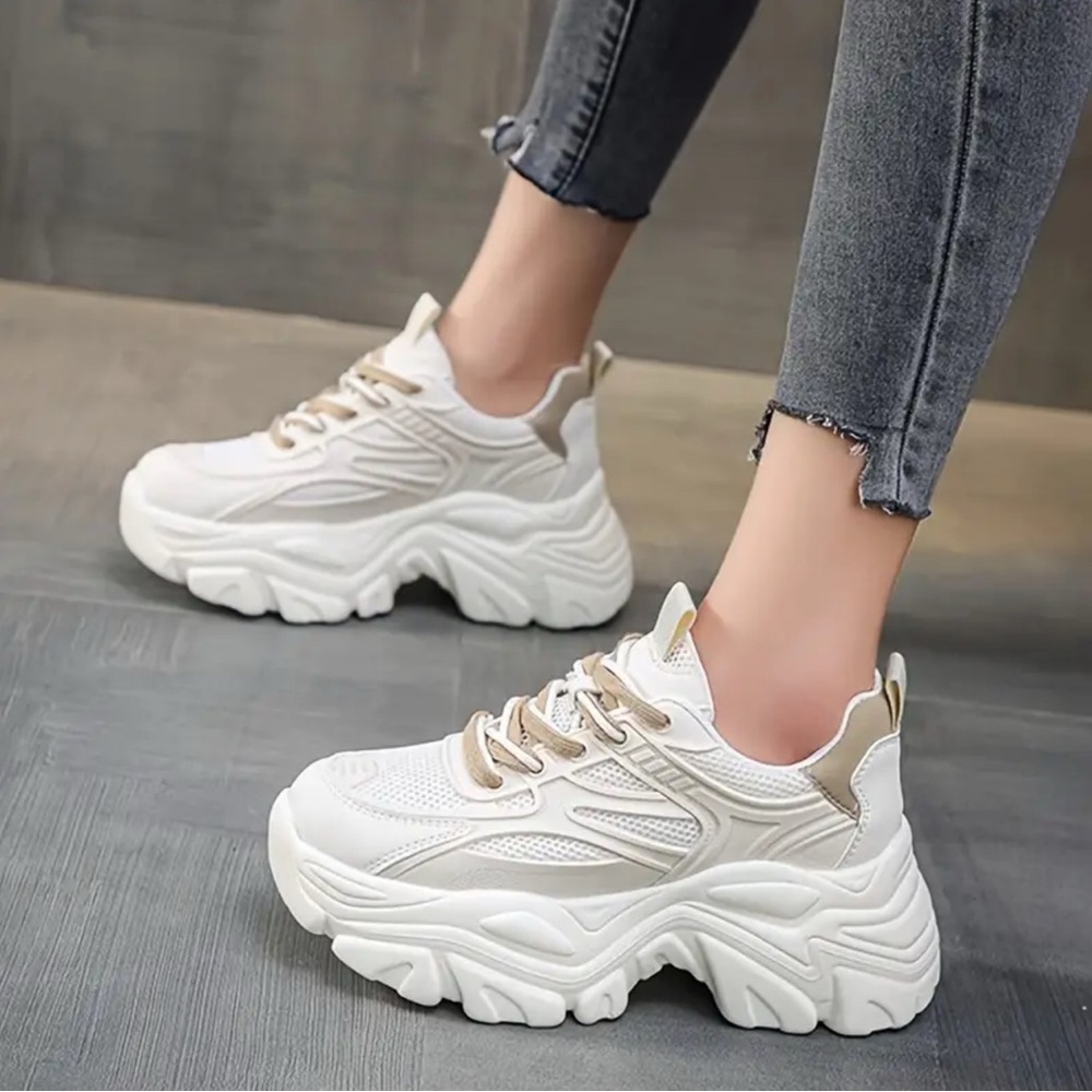 Women's Beige Athletic Sneakers - Picture 2 of 3